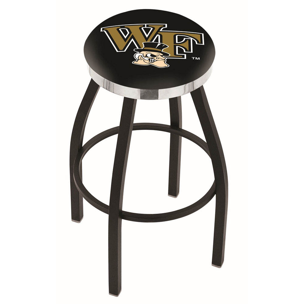 inch Black Wake Forest Swivel Bar Stool w/ Chrome Accent Ring