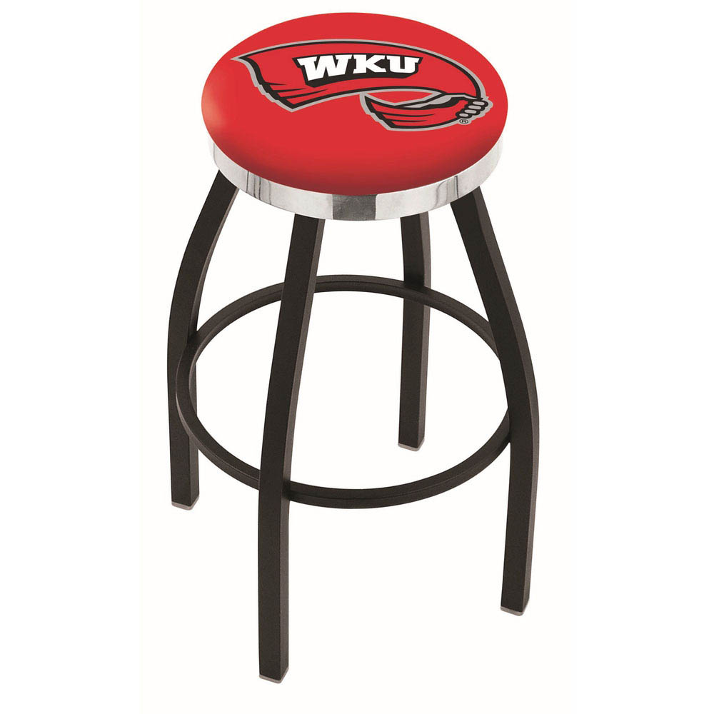 inch Black Western Kentucky Swivel Bar Stool w/ Chrome Accent Ring