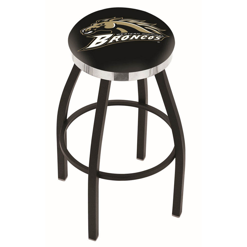 inch Black Western Michigan Swivel Bar Stool w/ Chrome Accent Ring