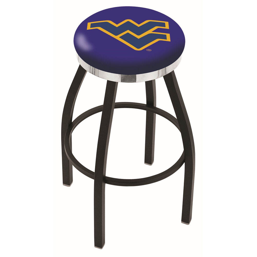inch Black West Virginia Swivel Bar Stool w/ Chrome Accent Ring