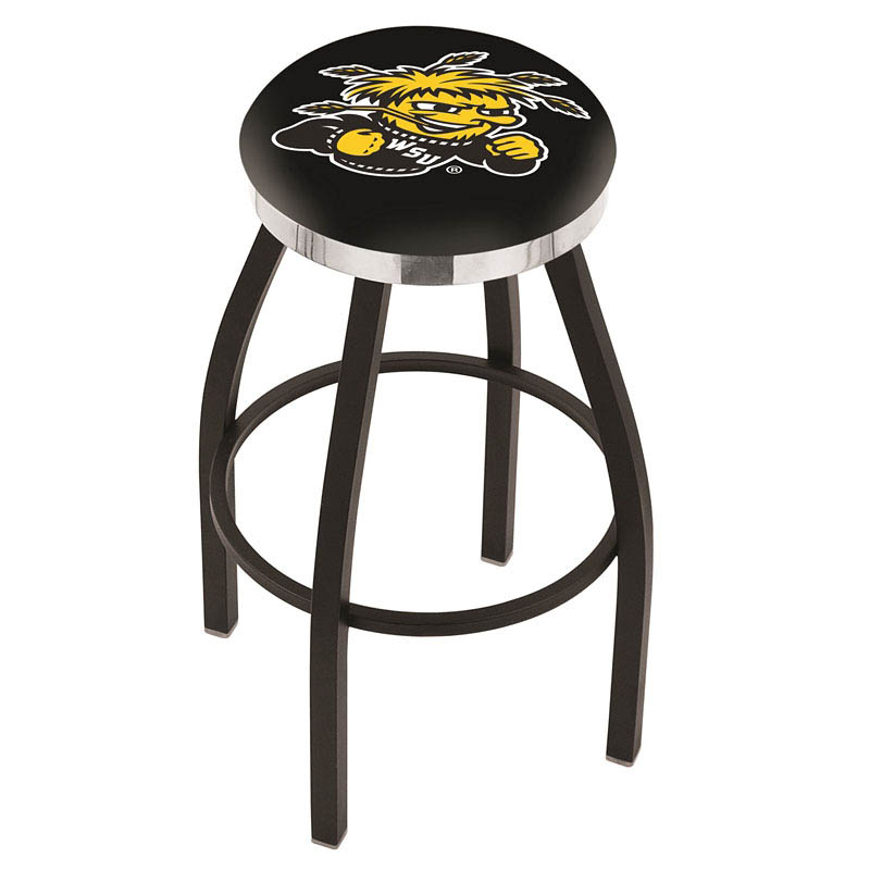 inch Black Wichita State Swivel Bar Stool w/ Chrome Accent Ring