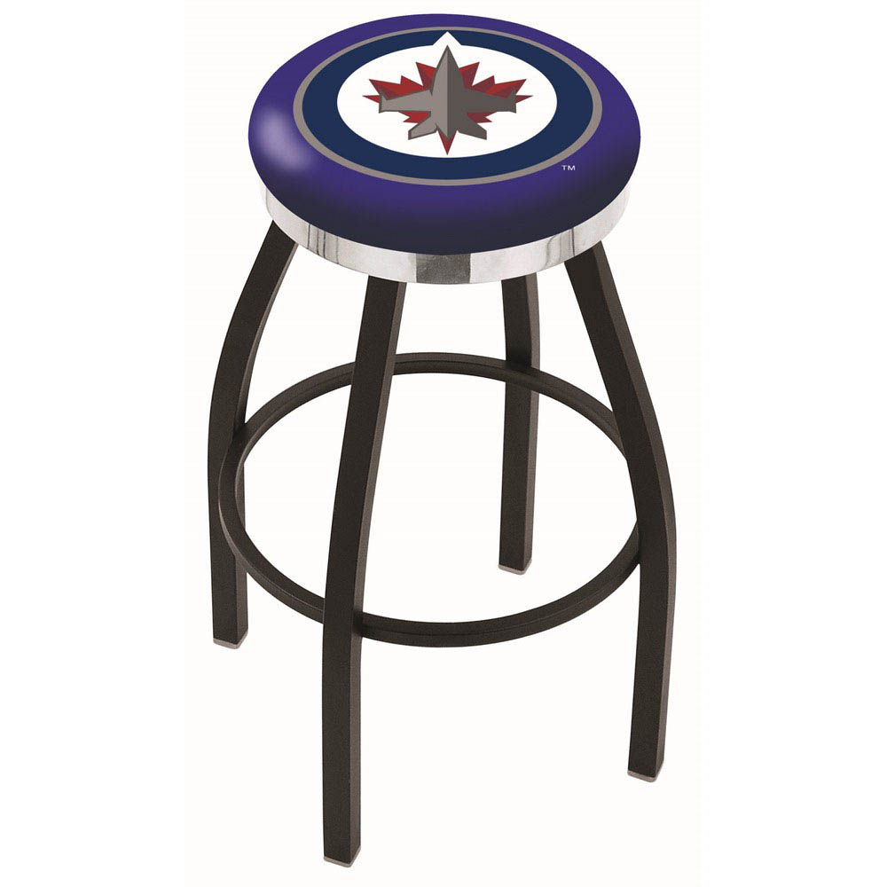 inch Black Winnipeg Jets Swivel Bar Stool w/ Chrome Accent Ring