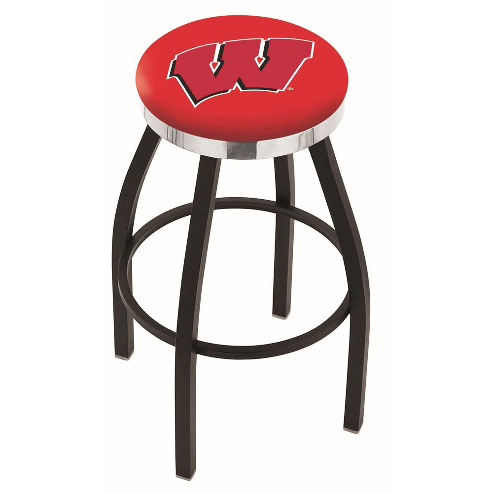 inch Black Wisconsin (W) Swivel Bar Stool w/ Chrome Accent Ring