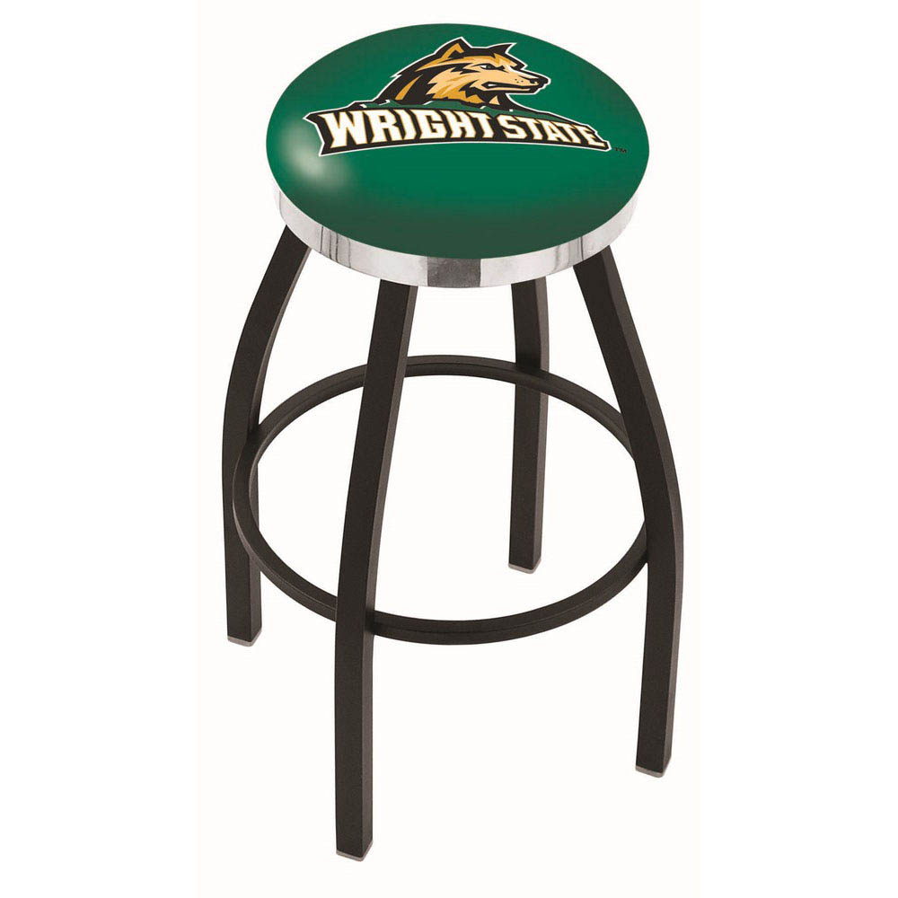 inch Black Wright State Swivel Bar Stool w/ Chrome Accent Ring