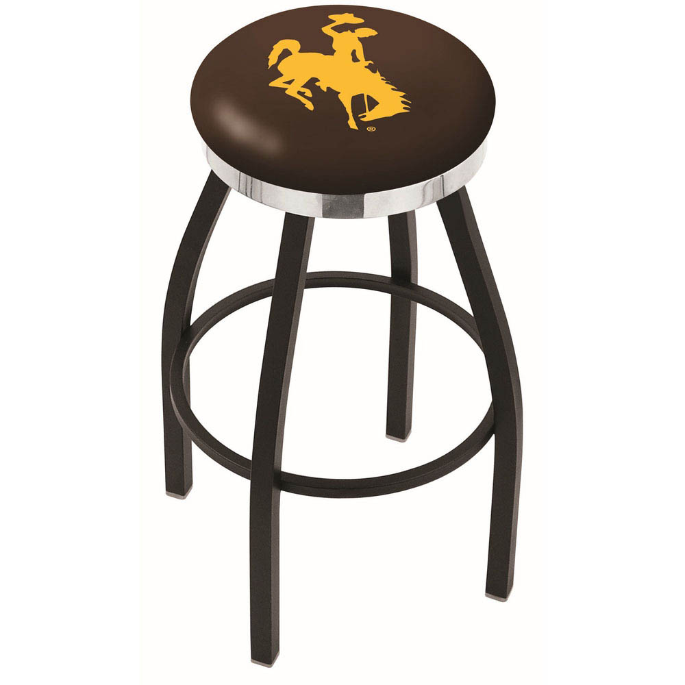 inch Black Wyoming Swivel Bar Stool w/ Chrome Accent Ring