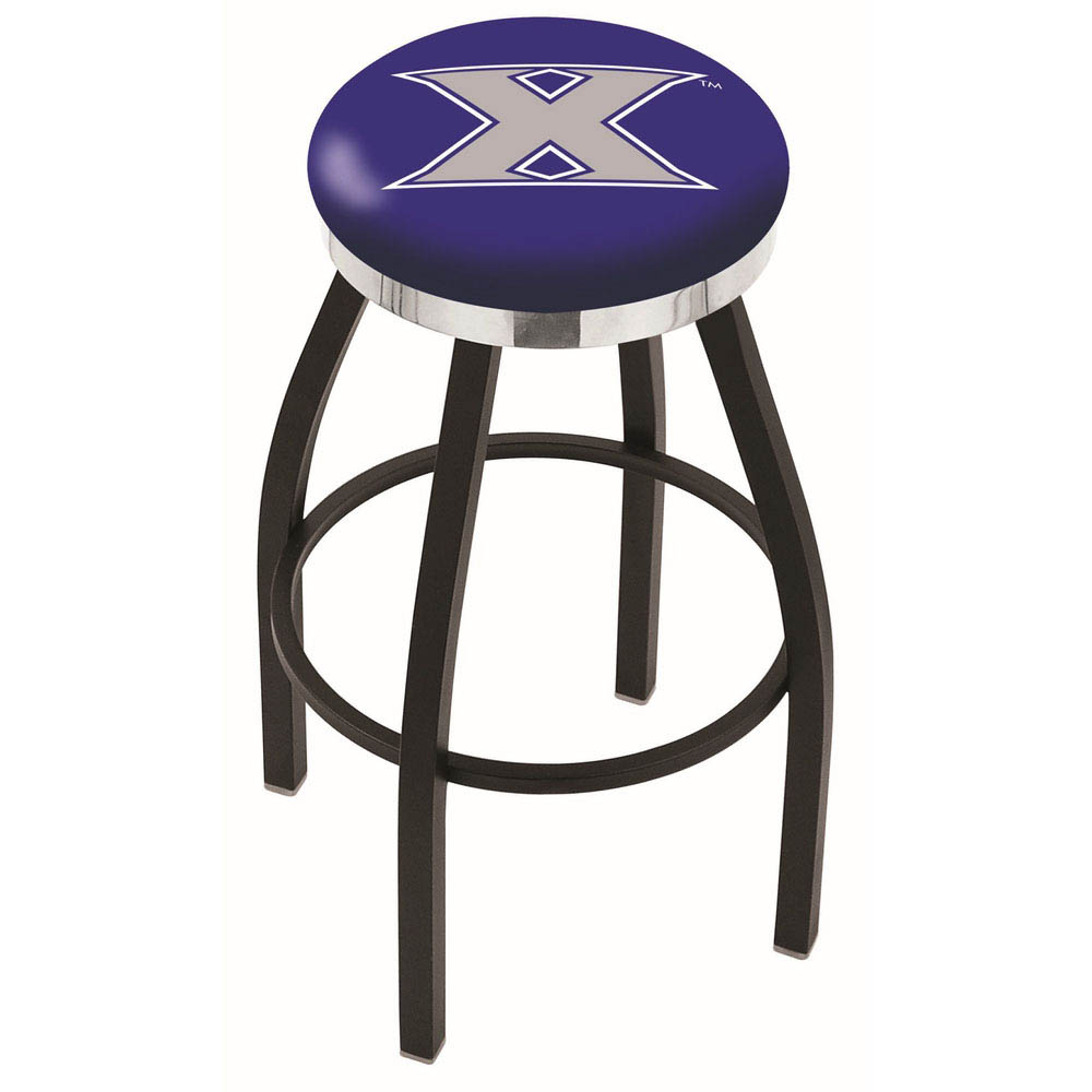 inch Black Xavier Swivel Bar Stool w/ Chrome Accent Ring