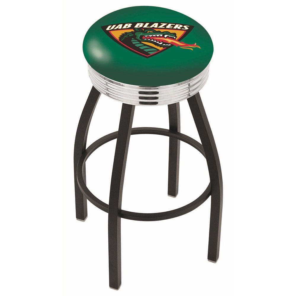 inch Black UAB Swivel Bar Stool w/ Chrome Ribbed Accent