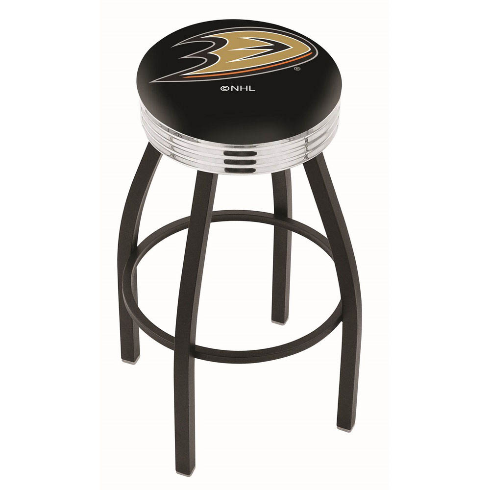inch Black Anaheim Ducks Swivel Bar Stool w/ Chrome Ribbed Accent