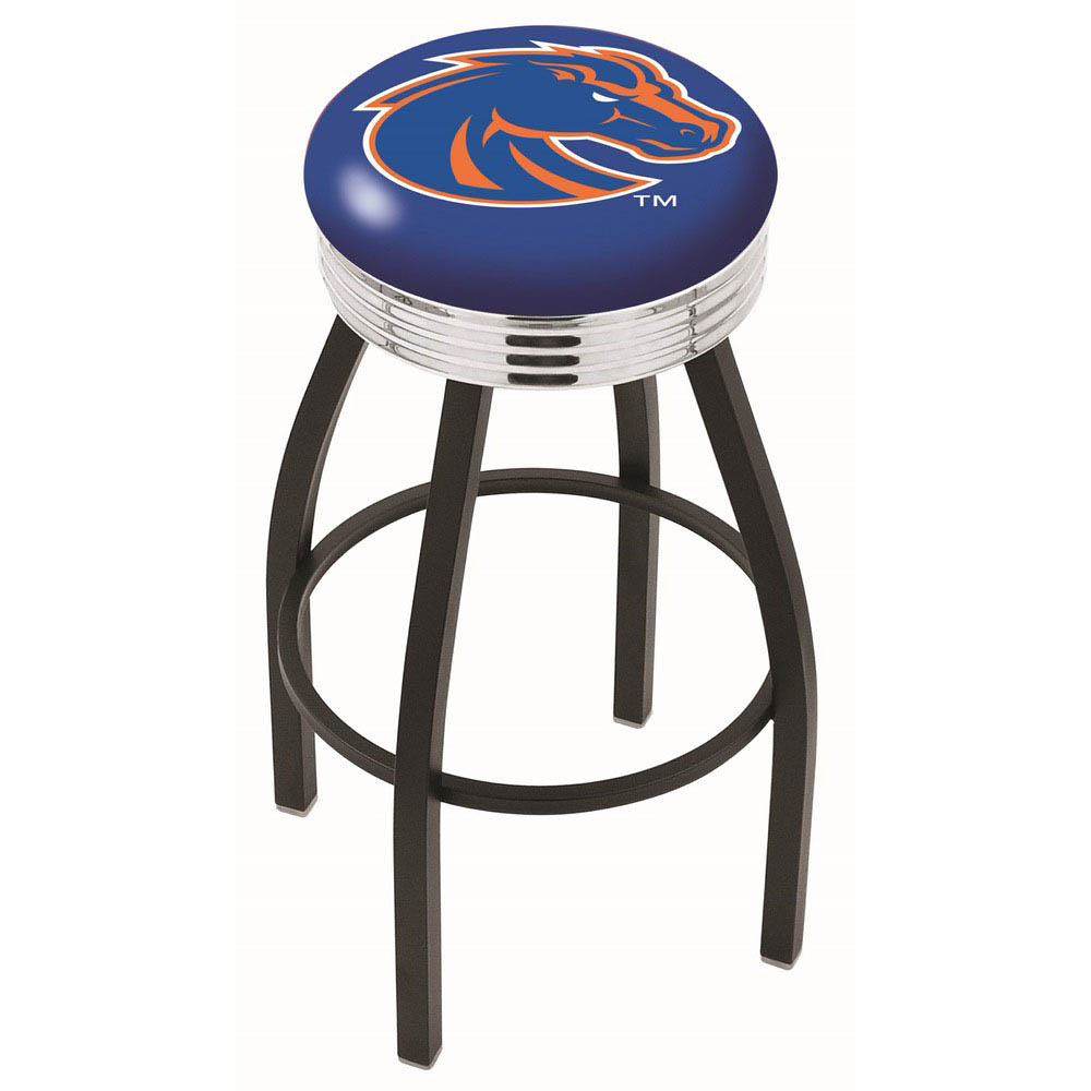 inch Black Boise State Swivel Bar Stool w/ Chrome Ribbed Accent