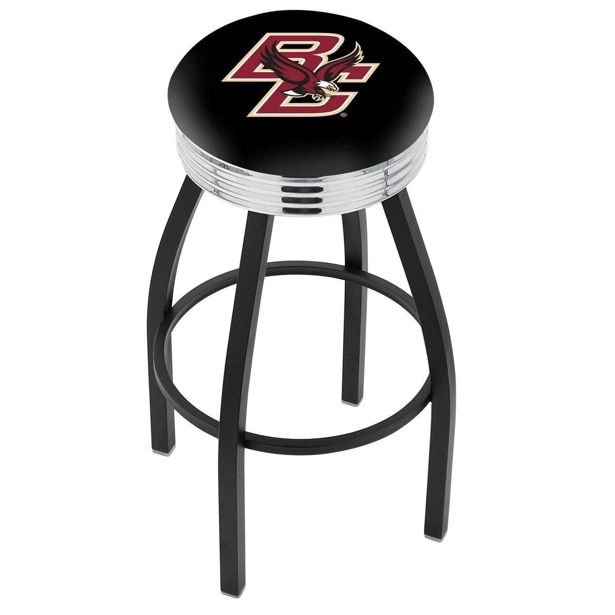 inch Black Boston College Swivel Bar Stool w/ Chrome Ribbed Accent