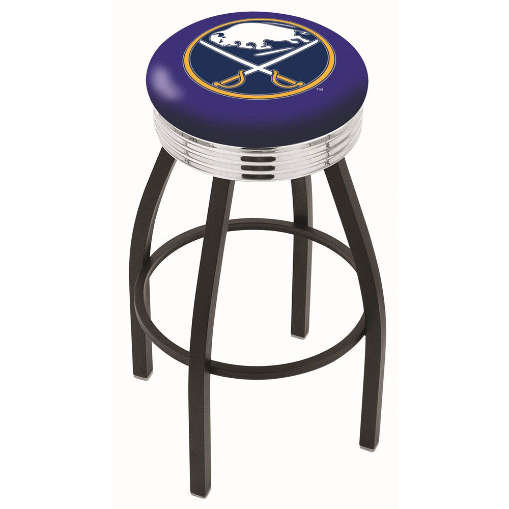 inch Black Buffalo Sabres Swivel Bar Stool w/ Chrome Ribbed Accent