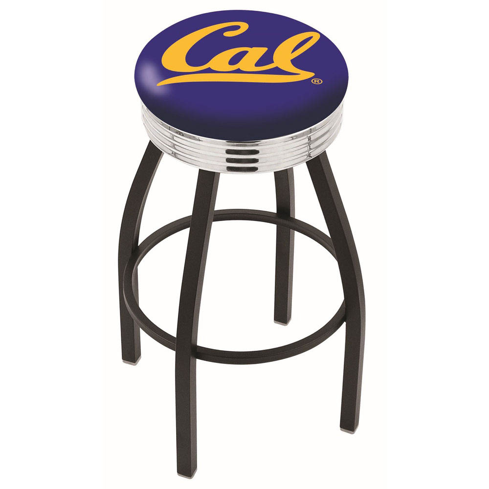 inch Black Cal Swivel Bar Stool w/ Chrome Ribbed Accent