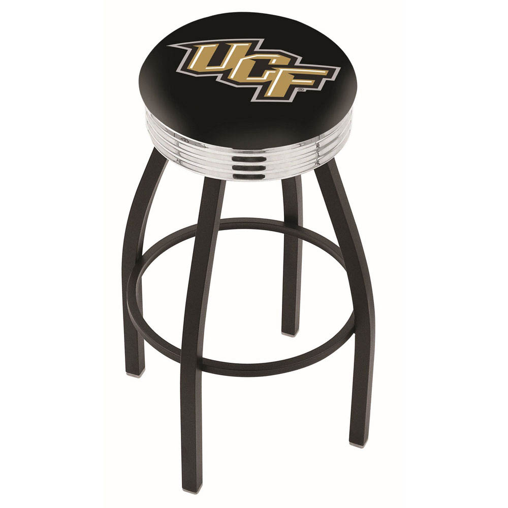 inch Black Central Florida Swivel Bar Stool w/ Chrome Ribbed Accent