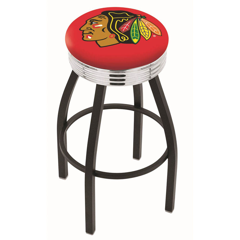 inch Red Chicago Blackhawks Swivel Bar Stool w/ Chrome Ribbed Accent