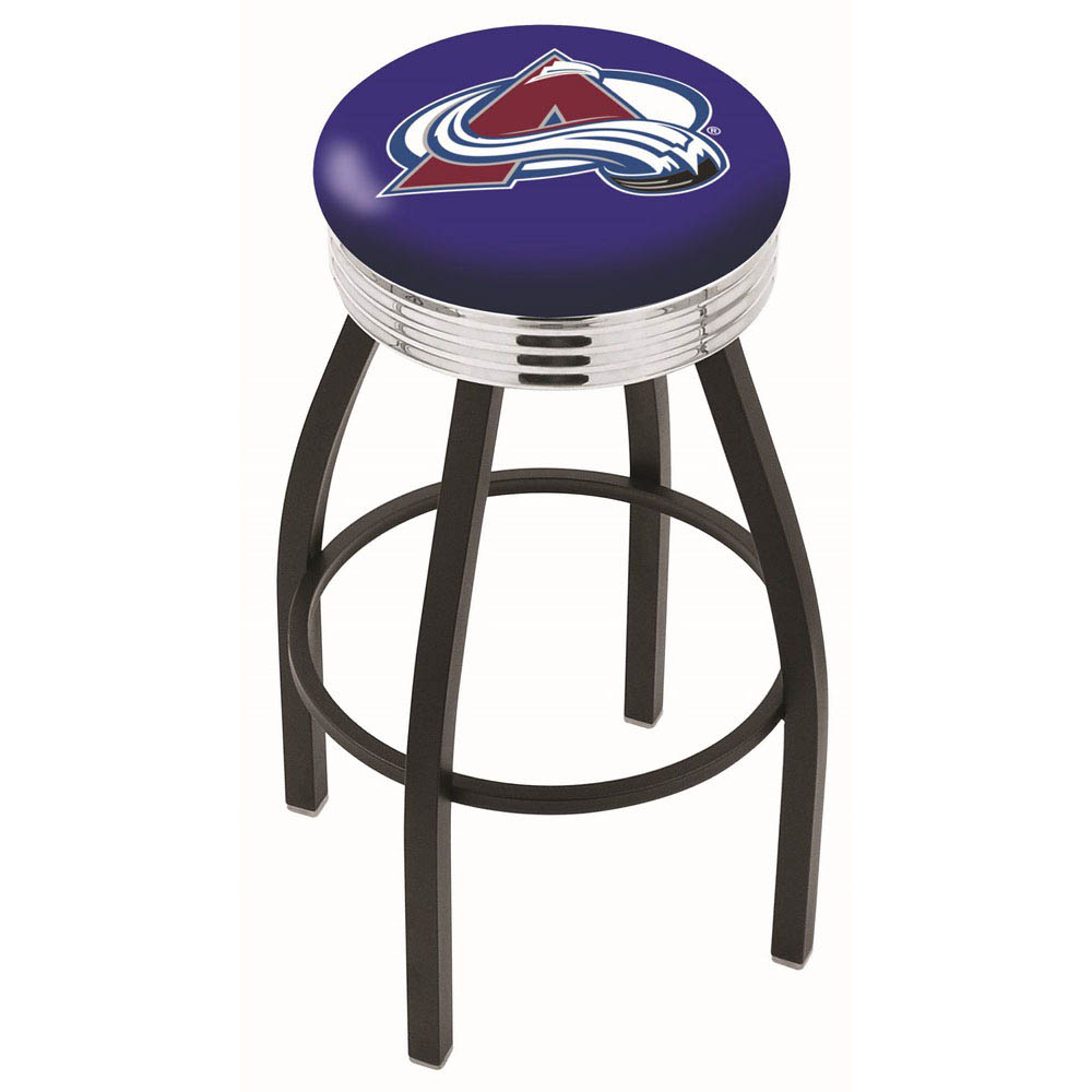 inch Black Colorado Avalanche Swivel Bar Stool w/ Chrome Ribbed Accent