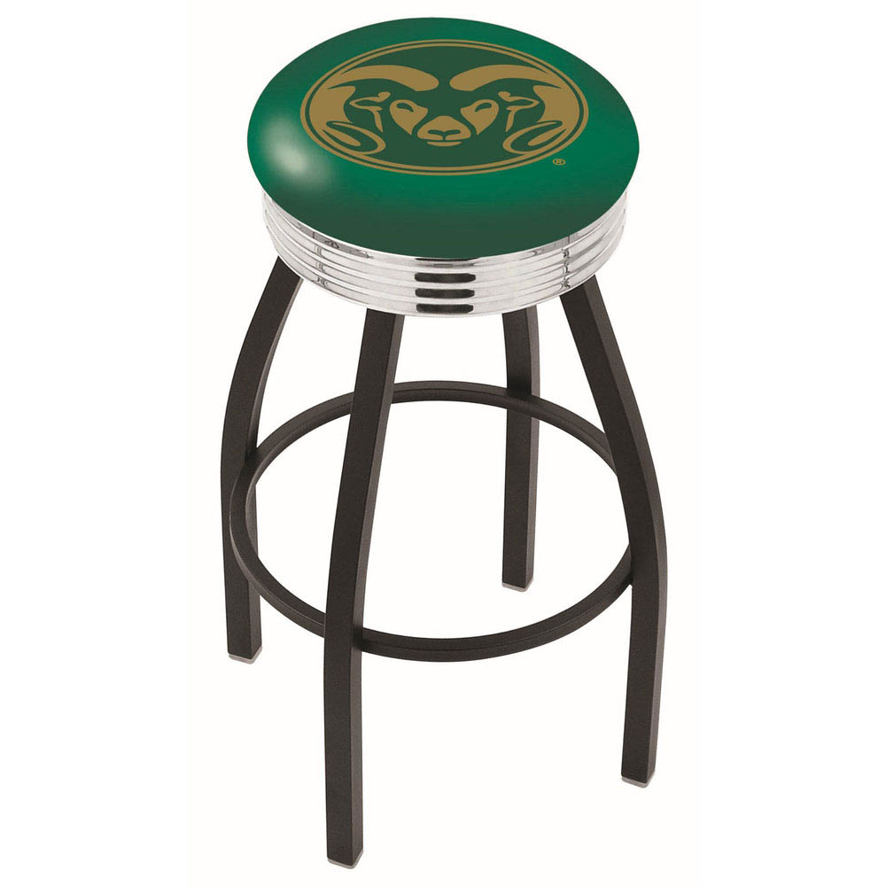 inch Black Colorado State Swivel Bar Stool w/ Chrome Ribbed Accent