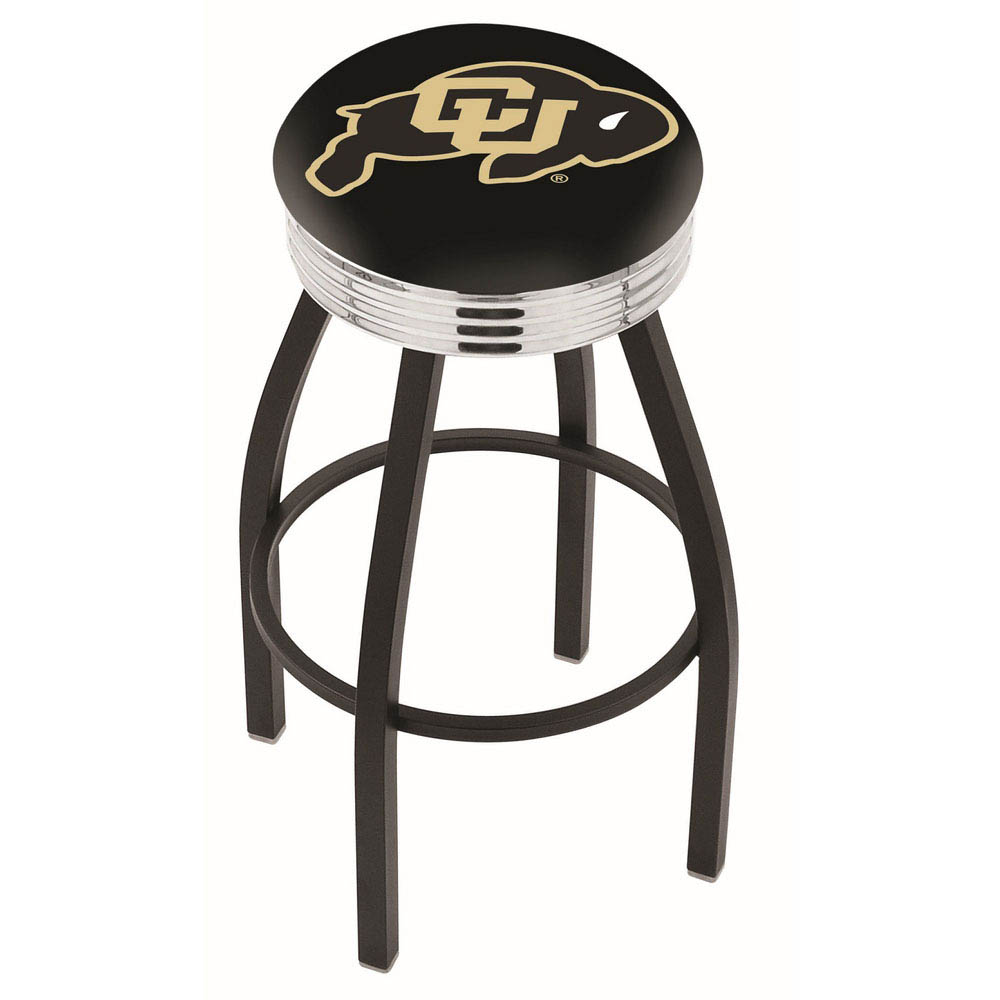 inch Black Colorado Swivel Bar Stool w/ Chrome Ribbed Accent