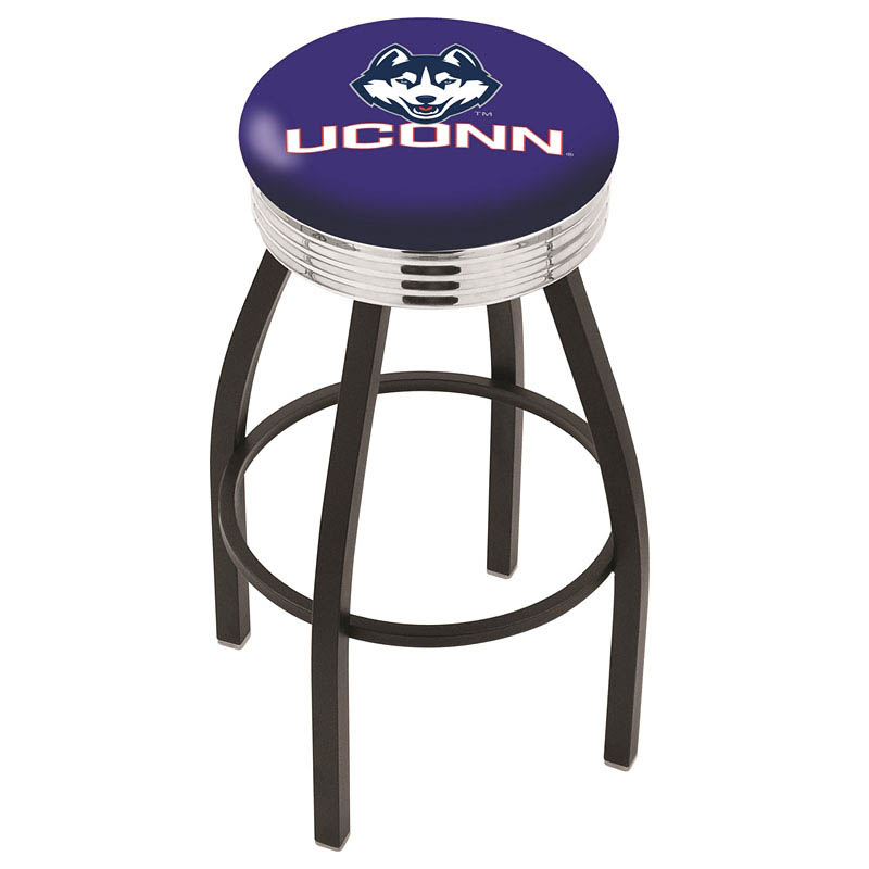 inch Black Connecticut Swivel Bar Stool w/ Chrome Ribbed Accent