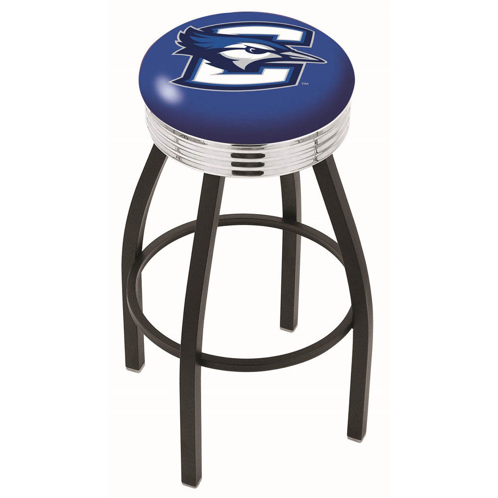 inch Black Creighton Swivel Bar Stool w/ Chrome Ribbed Accent