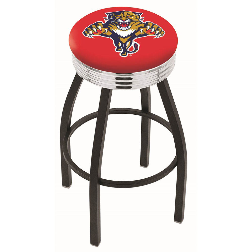 inch Black Florida Panthers Swivel Bar Stool w/ Chrome Ribbed Accent