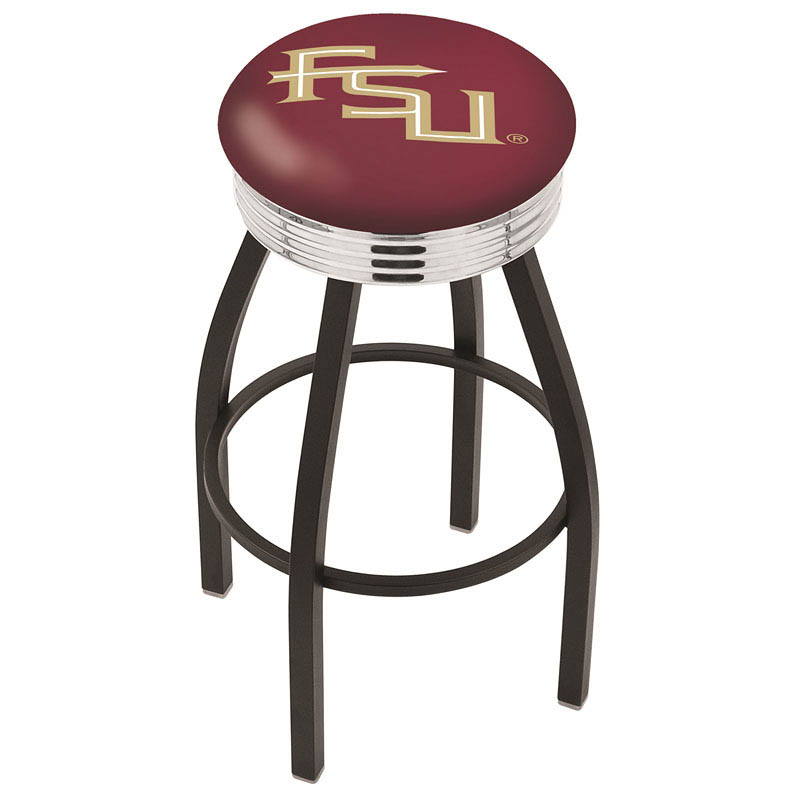 inch Black Florida State Swivel Bar Stool w/ Chrome Ribbed Accent
