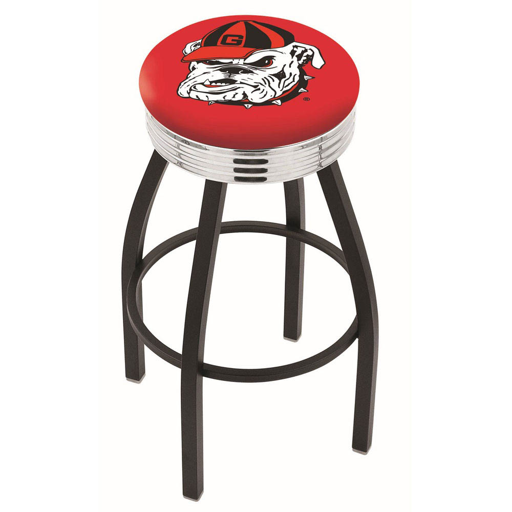 inch Black Georgia Bulldog Swivel Bar Stool w/ Chrome Ribbed Accent