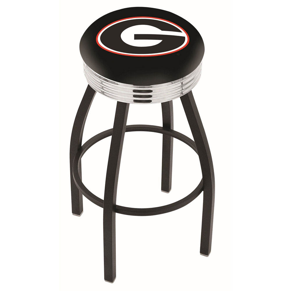 inch Black Georgia (G) Swivel Bar Stool w/ Chrome Ribbed Accent