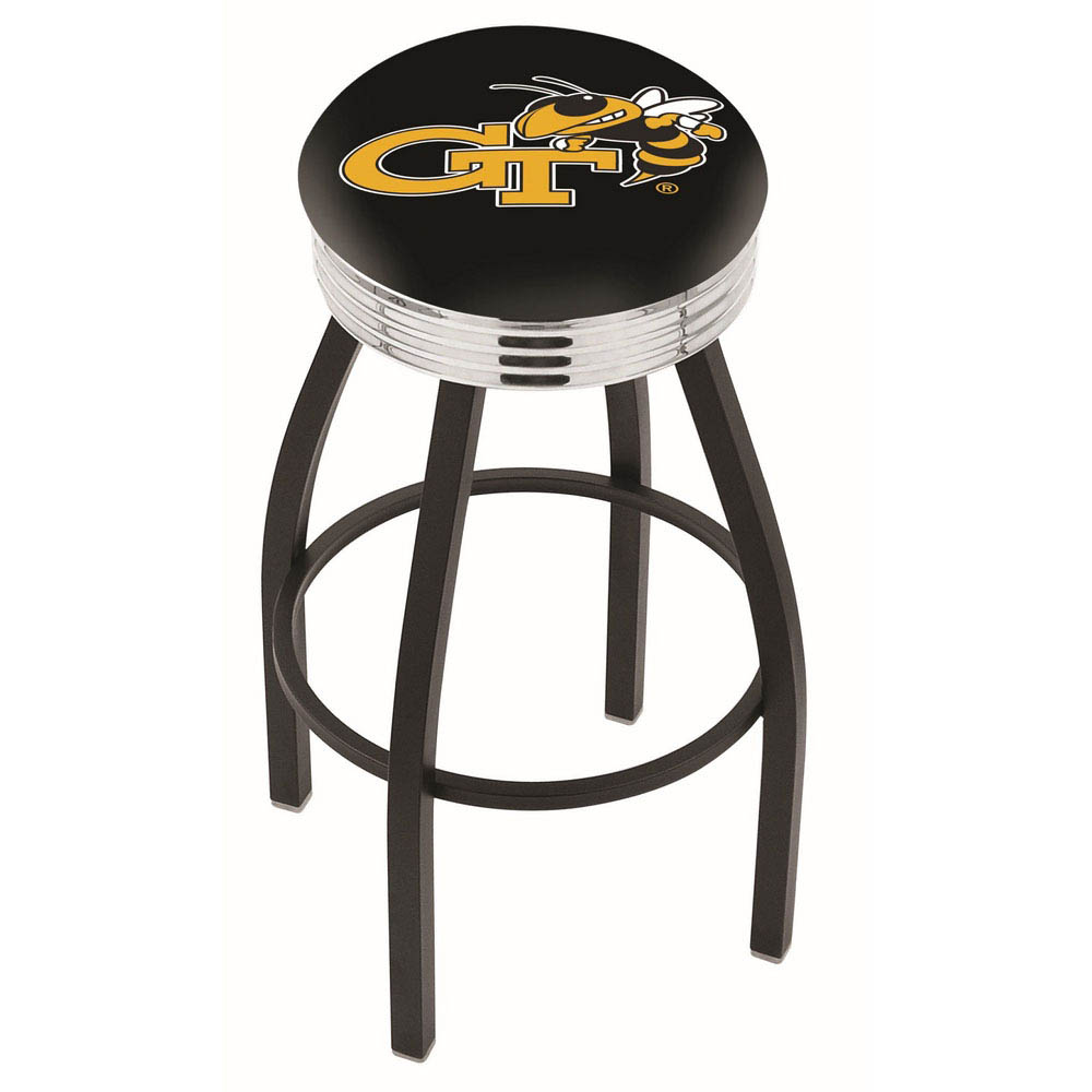 inch Black Georgia Tech Swivel Bar Stool w/ Chrome Ribbed Accent