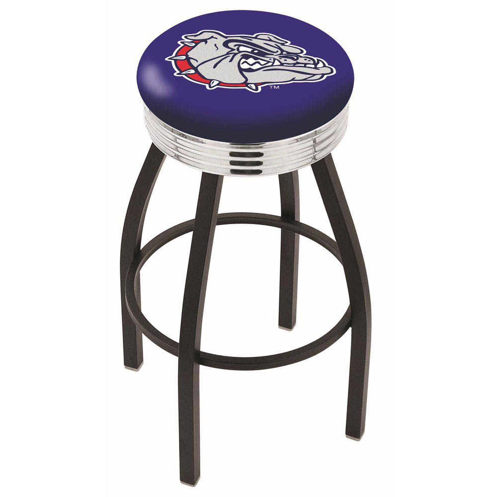 inch Black Gonzaga Swivel Bar Stool w/ Chrome Ribbed Accent