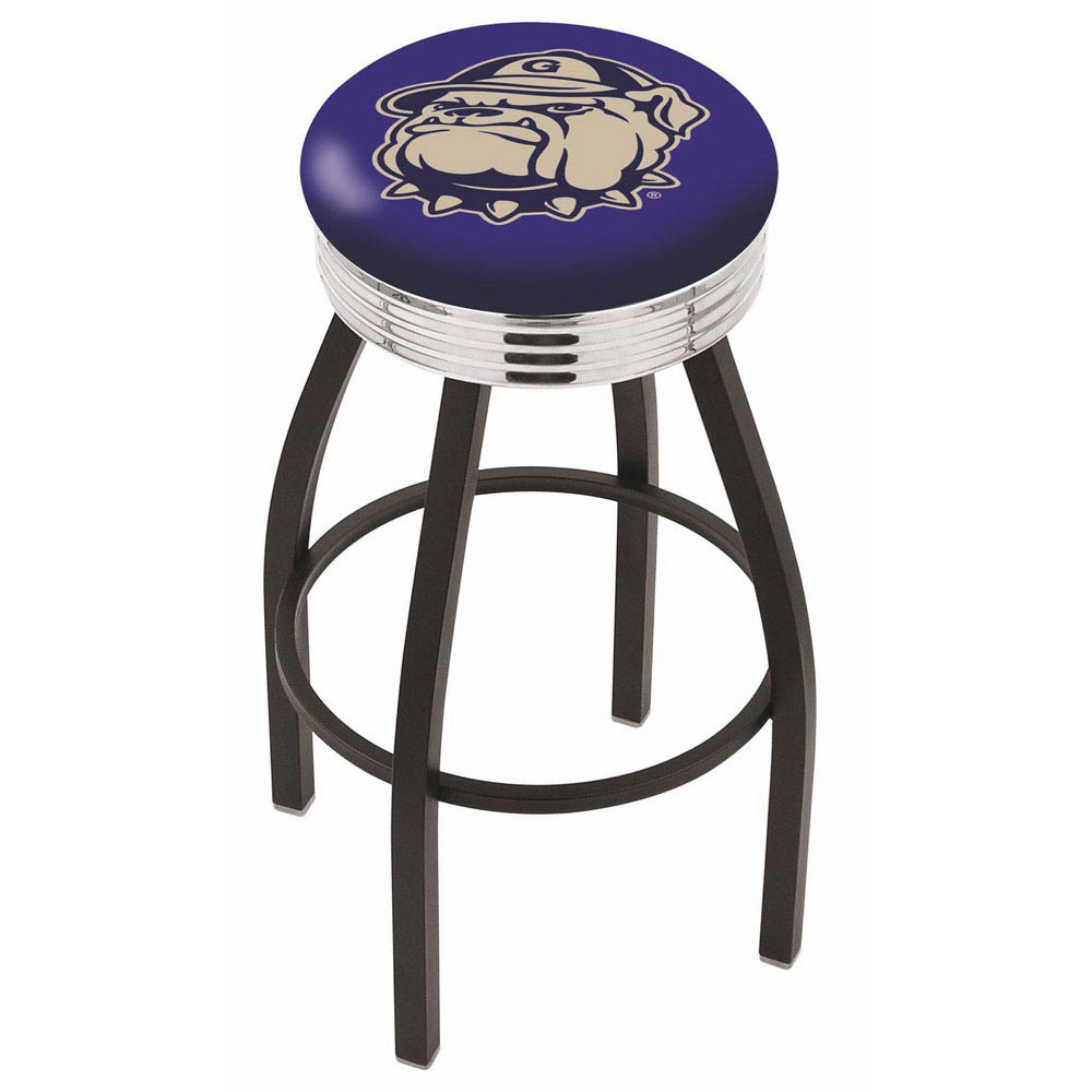 inch Black Georgetown Swivel Bar Stool w/ Chrome Ribbed Accent
