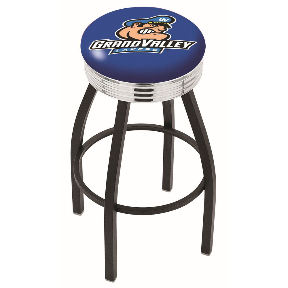 inch Black Grand Valley State Swivel Bar Stool w/ Chrome Ribbed Accent