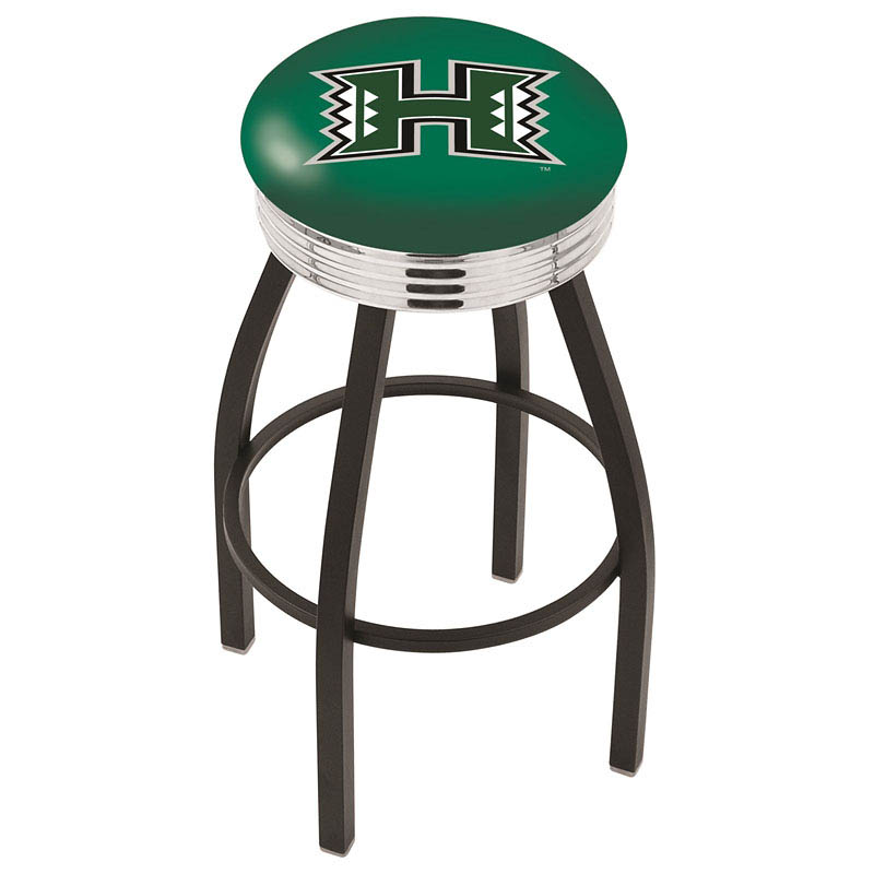 inch Black Hawaii Swivel Bar Stool w/ Chrome Ribbed Accent