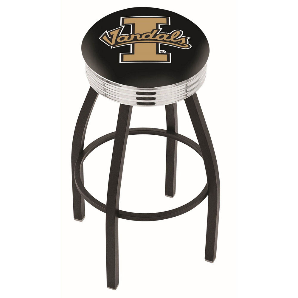 inch Black Idaho Swivel Bar Stool w/ Chrome Ribbed Accent