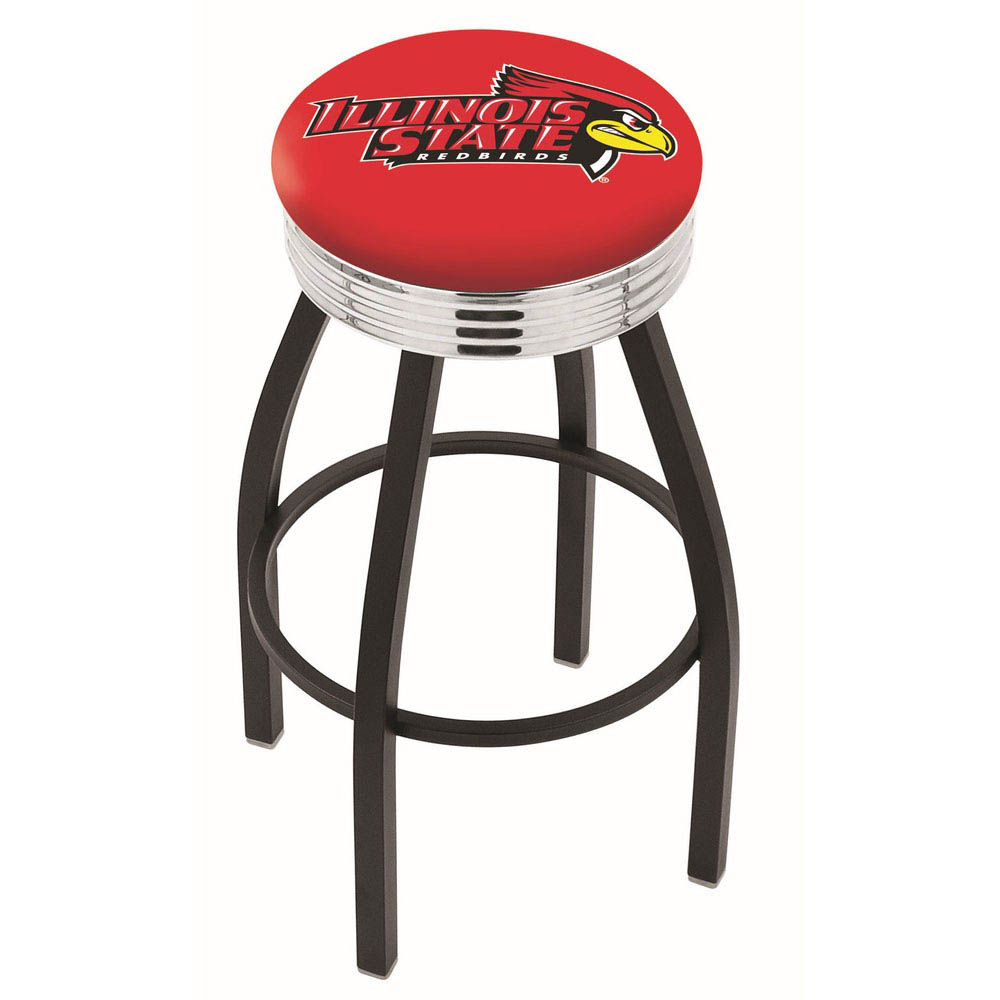 inch Black Illinois State Swivel Bar Stool w/ Chrome Ribbed Accent