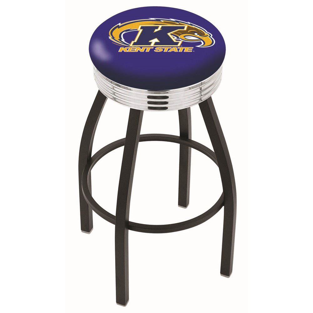 inch Black Kent State Swivel Bar Stool w/ Chrome Ribbed Accent