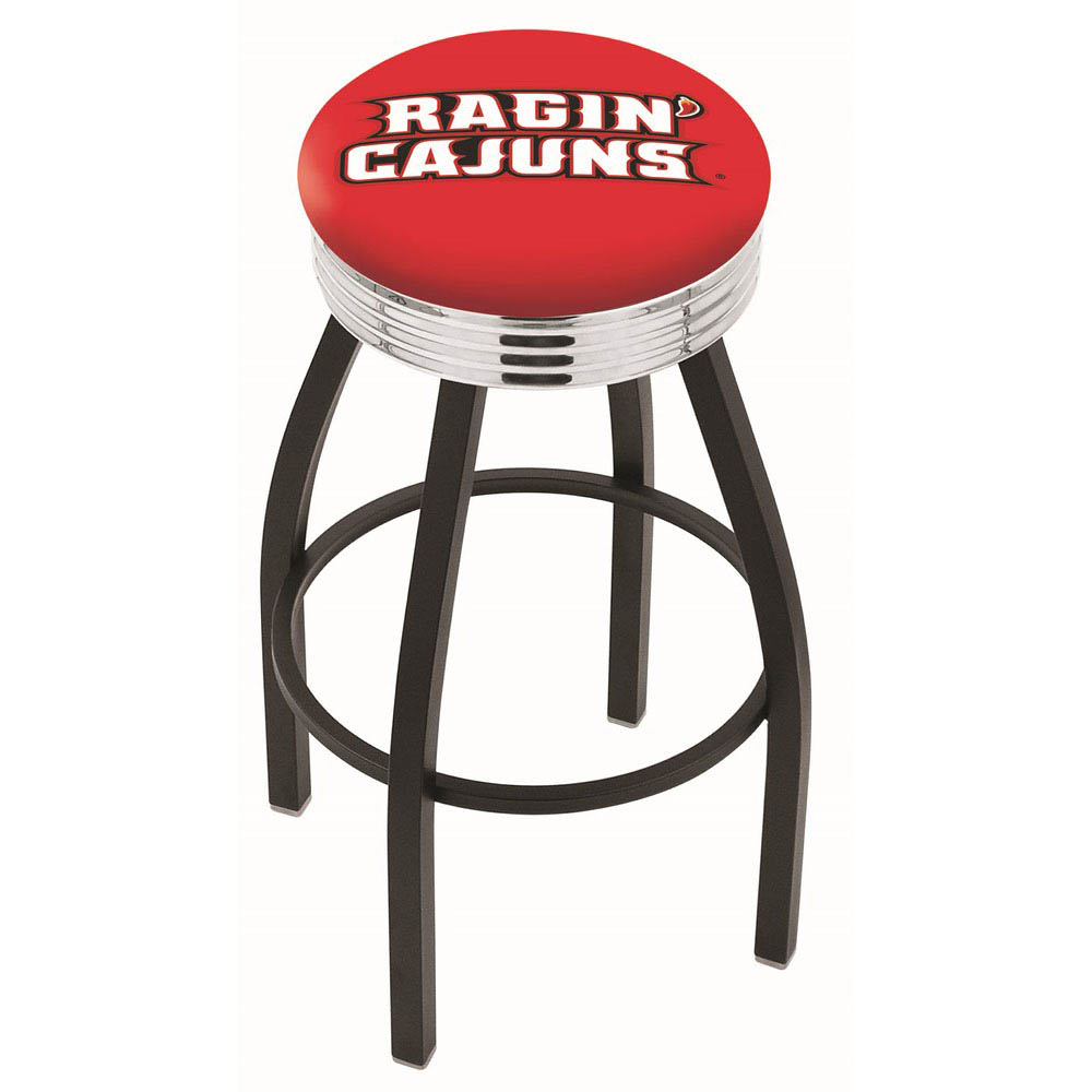 inch Black Louisiana-Lafayette Swivel Bar Stool w/ Chrome Ribbed Accent