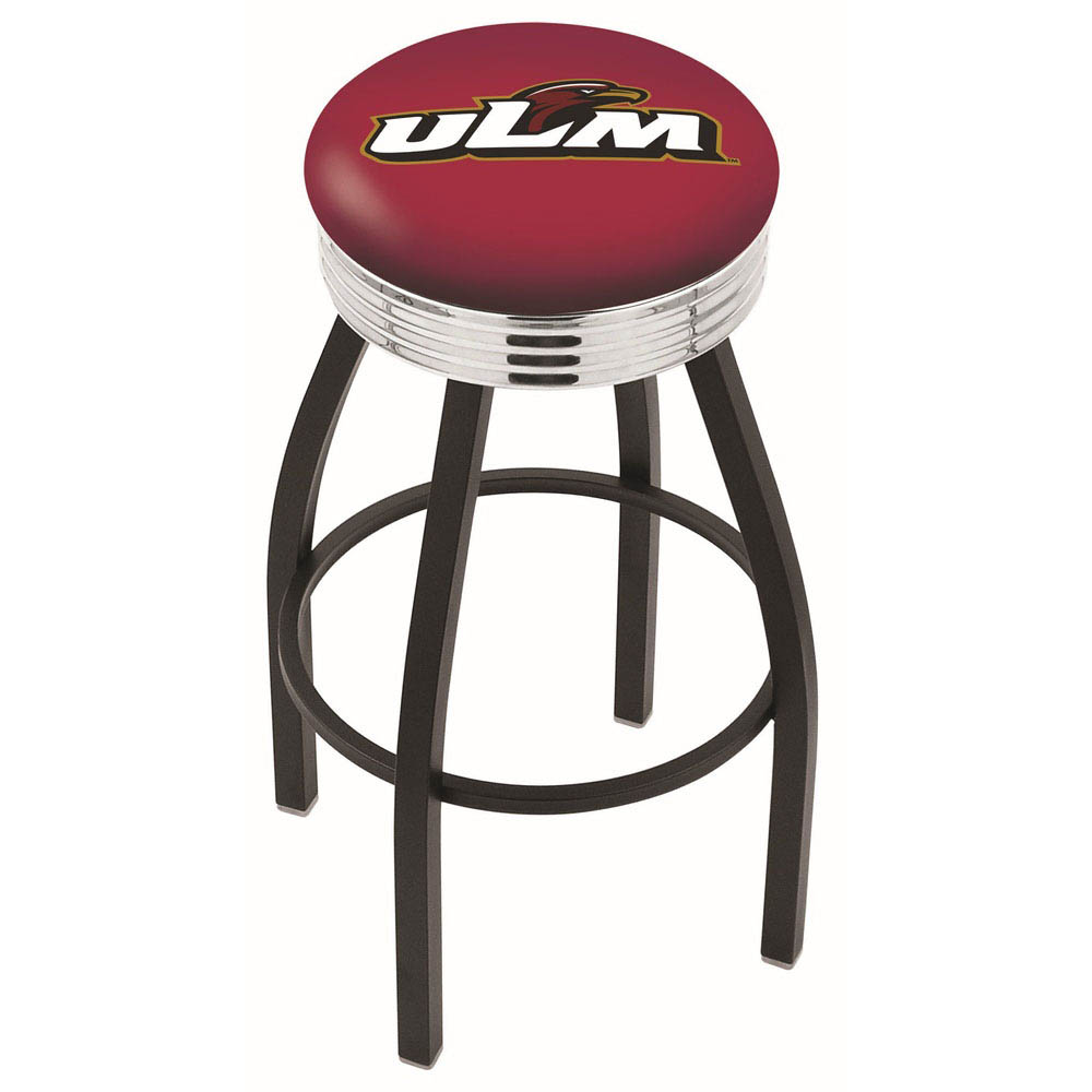 inch Black Louisiana-Monroe Swivel Bar Stool w/ Chrome Ribbed Accent