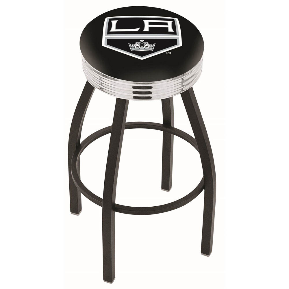 inch Black Los Angeles Kings Swivel Bar Stool w/ Chrome Ribbed Accent
