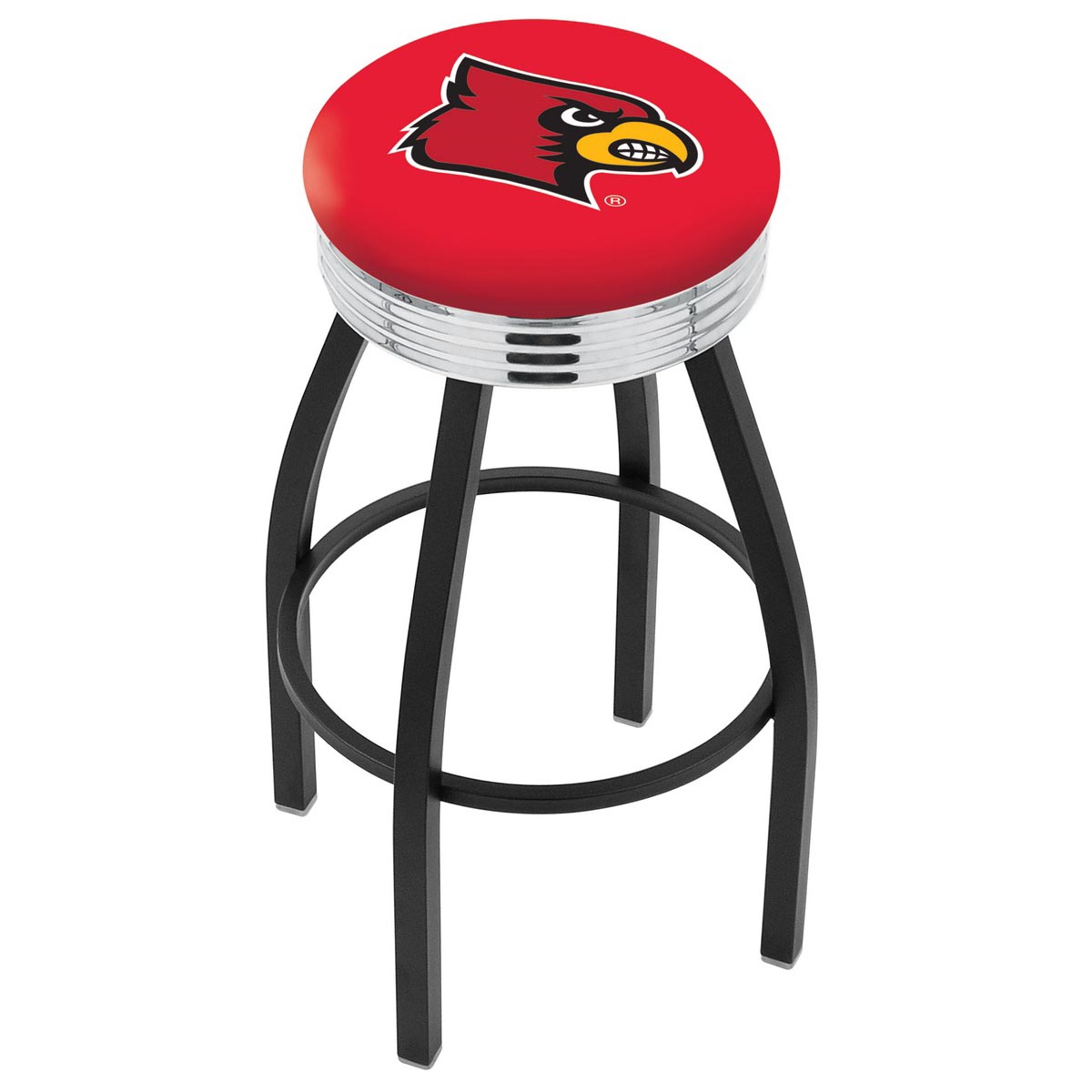 inch Black Louisville Swivel Bar Stool w/ Chrome Ribbed Accent