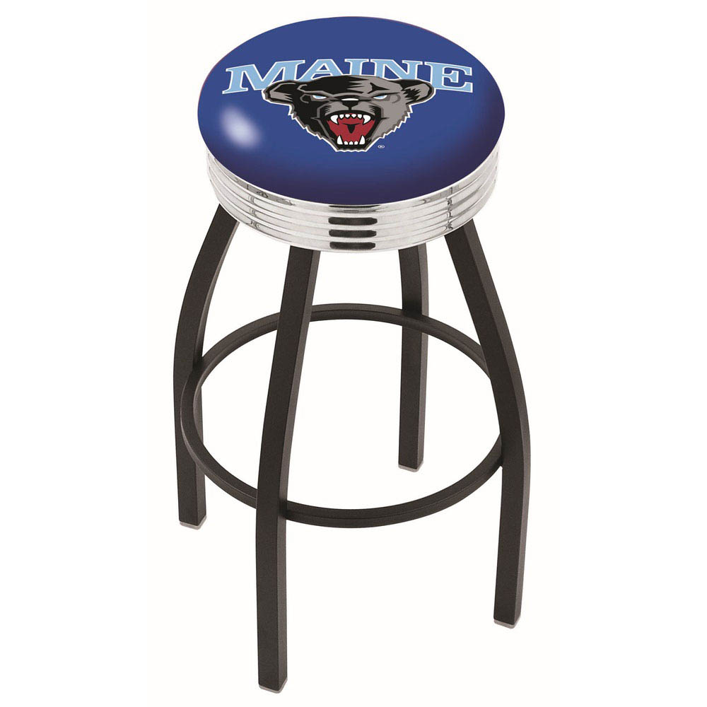 inch Black Maine Swivel Bar Stool w/ Chrome Ribbed Accent