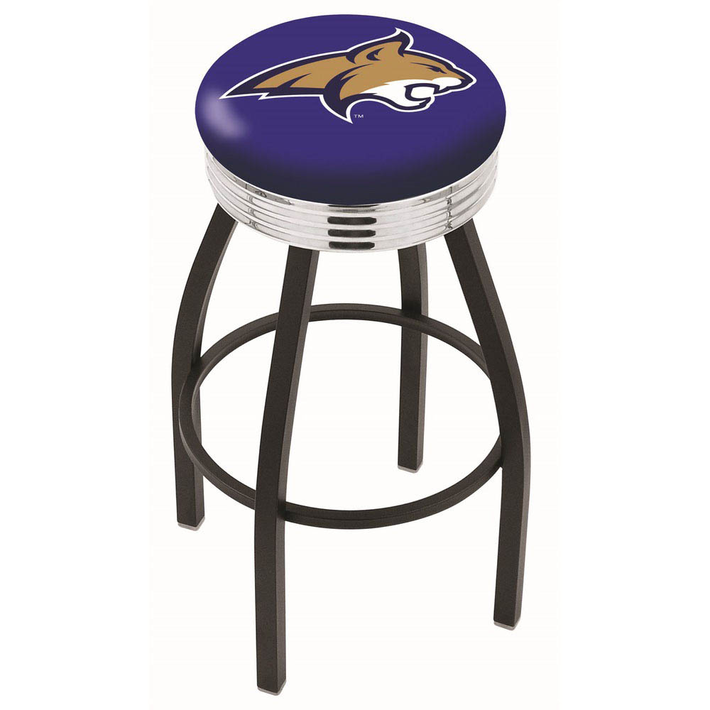 inch Black Montana State Swivel Bar Stool w/ Chrome Ribbed Accent