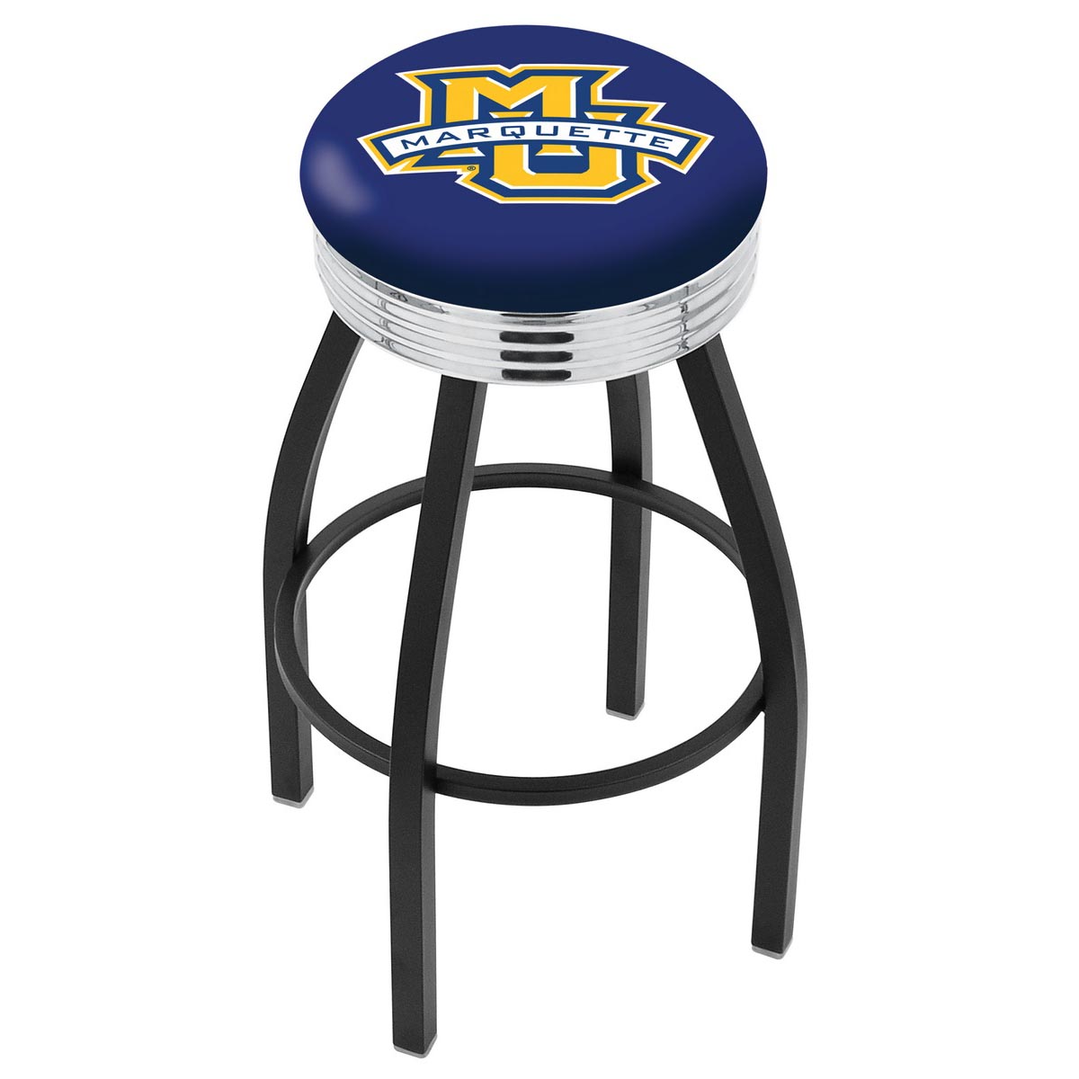 inch Black Marquette Swivel Bar Stool w/ Chrome Ribbed Accent