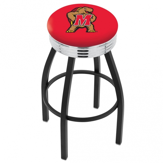 30 inch Black Maryland Swivel Counter Stool w/ Chrome Ribbed Accent