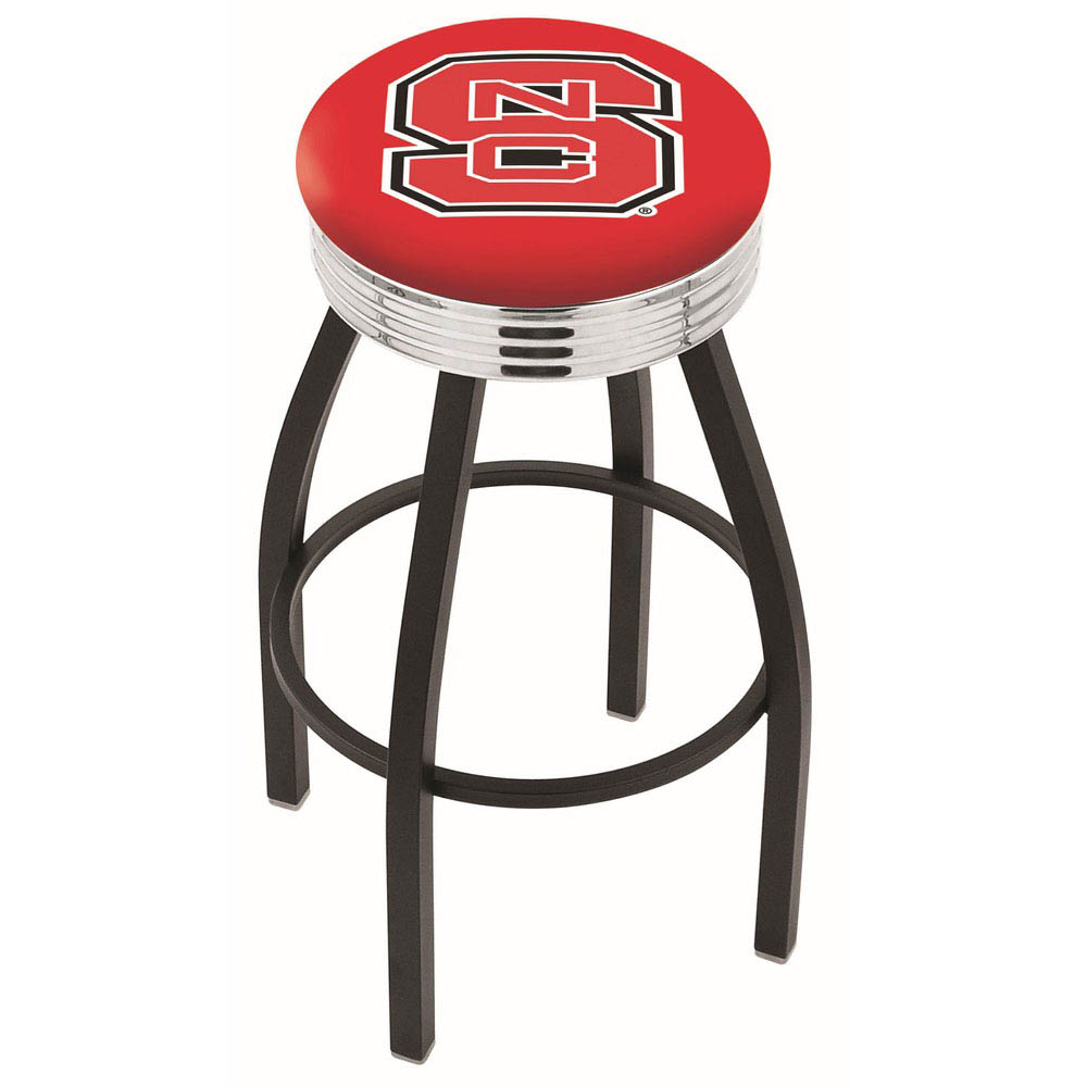 inch Black North Carolina State Swivel Bar Stool w/ Chrome Ribbed Accent