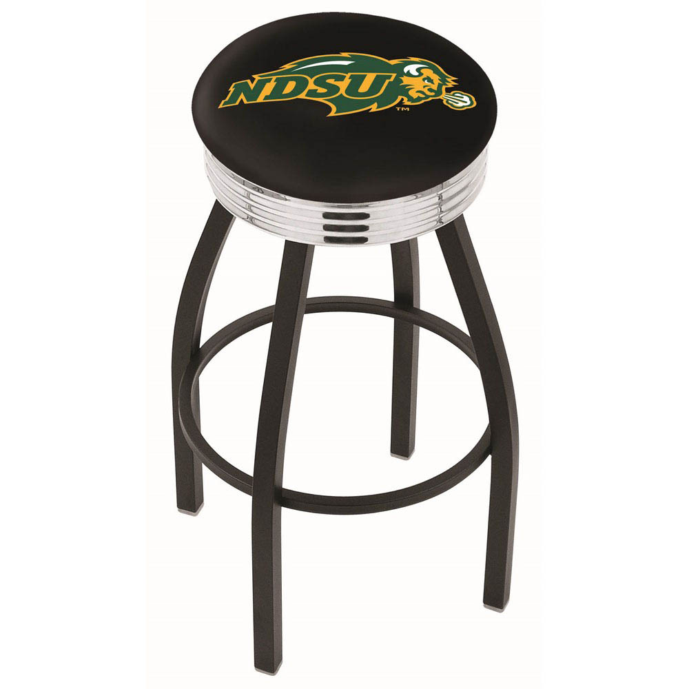 inch Black North Dakota State Swivel Bar Stool w/ Chrome Ribbed Accent
