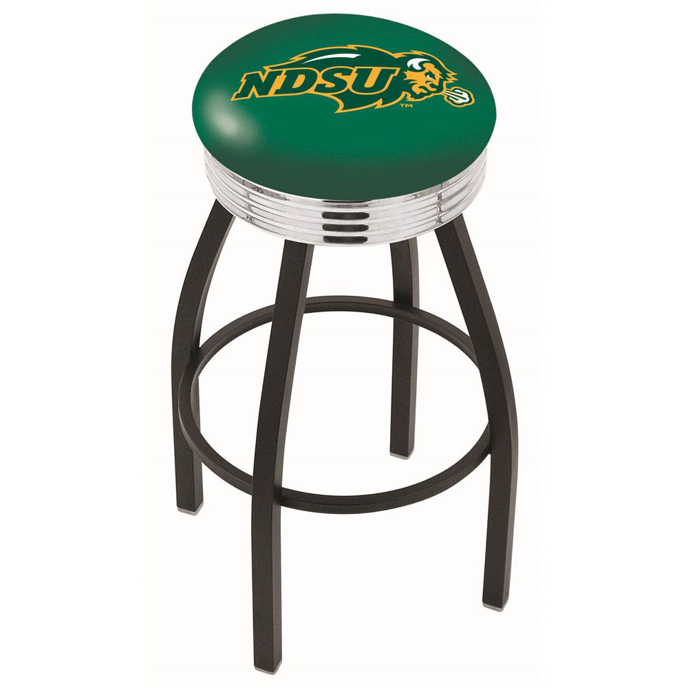 inch Black North Dakota State Swivel Bar Stool w/ Chrome Ribbed Accent