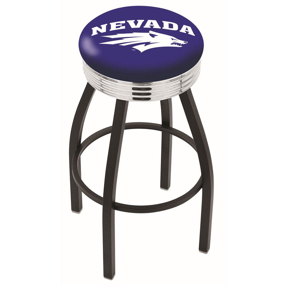 inch Black Nevada Swivel Bar Stool w/ Chrome Ribbed Accent