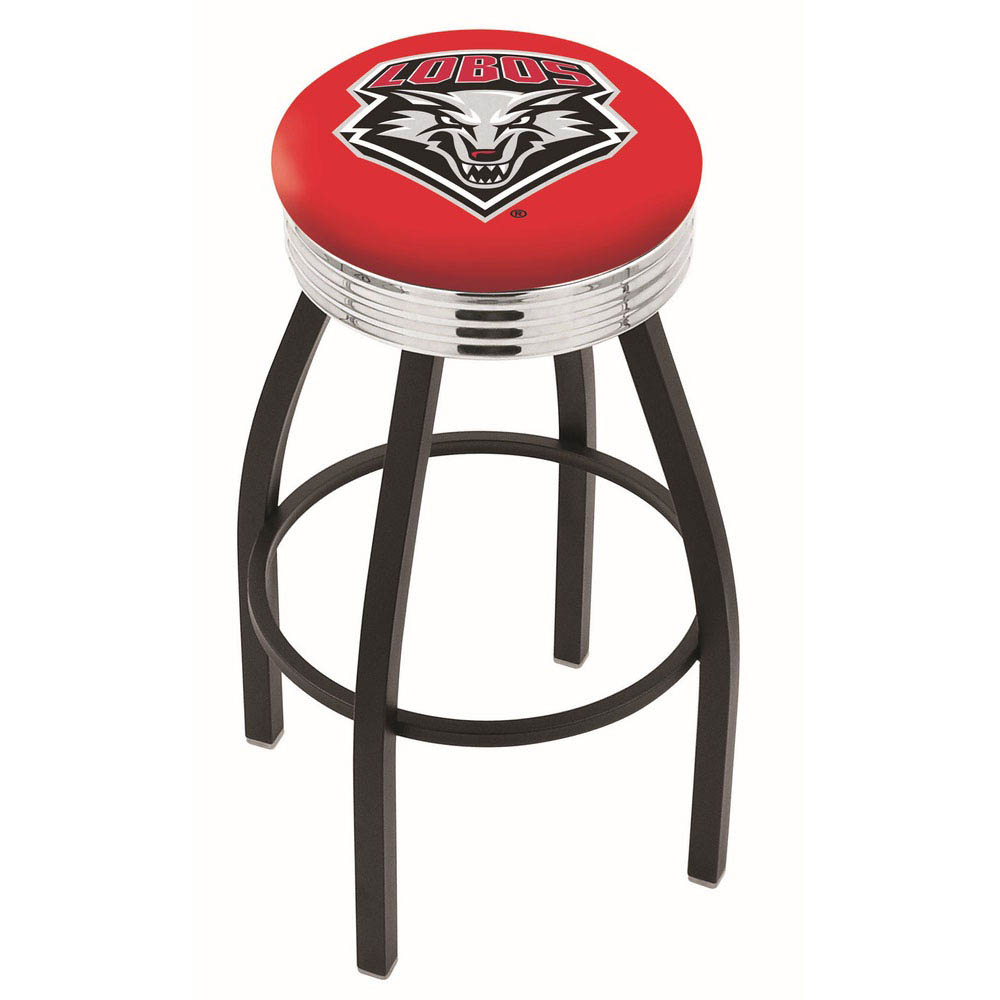 inch Black New Mexico Swivel Bar Stool w/ Chrome Ribbed Accent