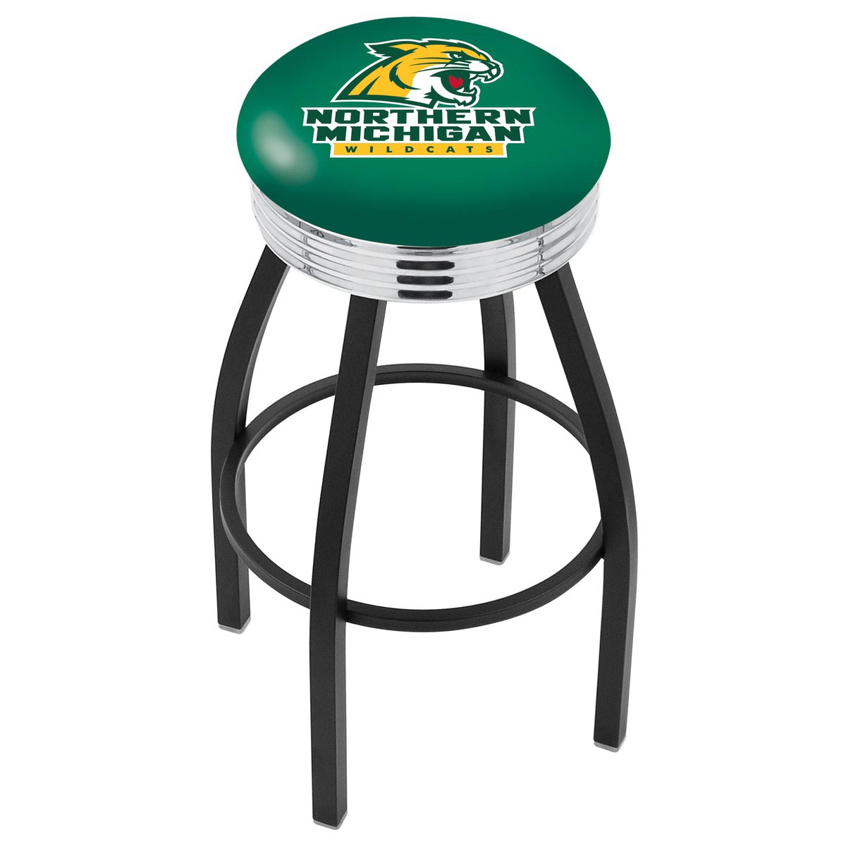 inch Black Northern Michigan Swivel Bar Stool w/ Chrome Ribbed Accent
