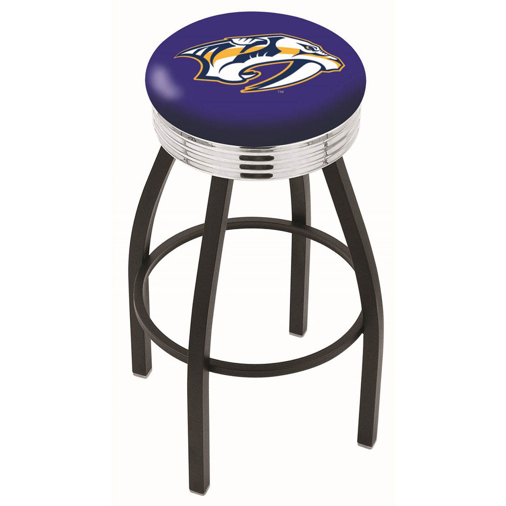 inch Black Nashville Predators Swivel Bar Stool w/ Chrome Ribbed Accent